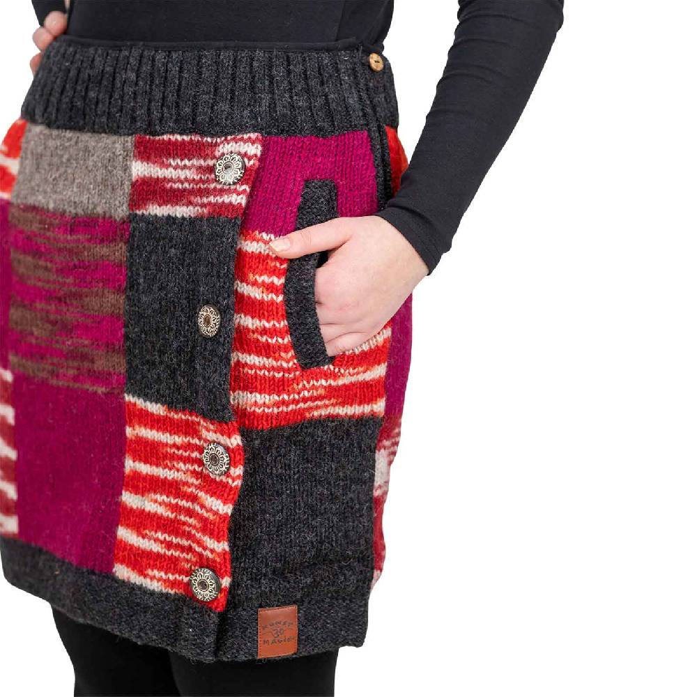 Kunst Und Magie Bunter Patchwork Strickrock kurzer Rock mit klassischem Muster Wolle gefüttert Boho Zeitbegrenzte Promotion