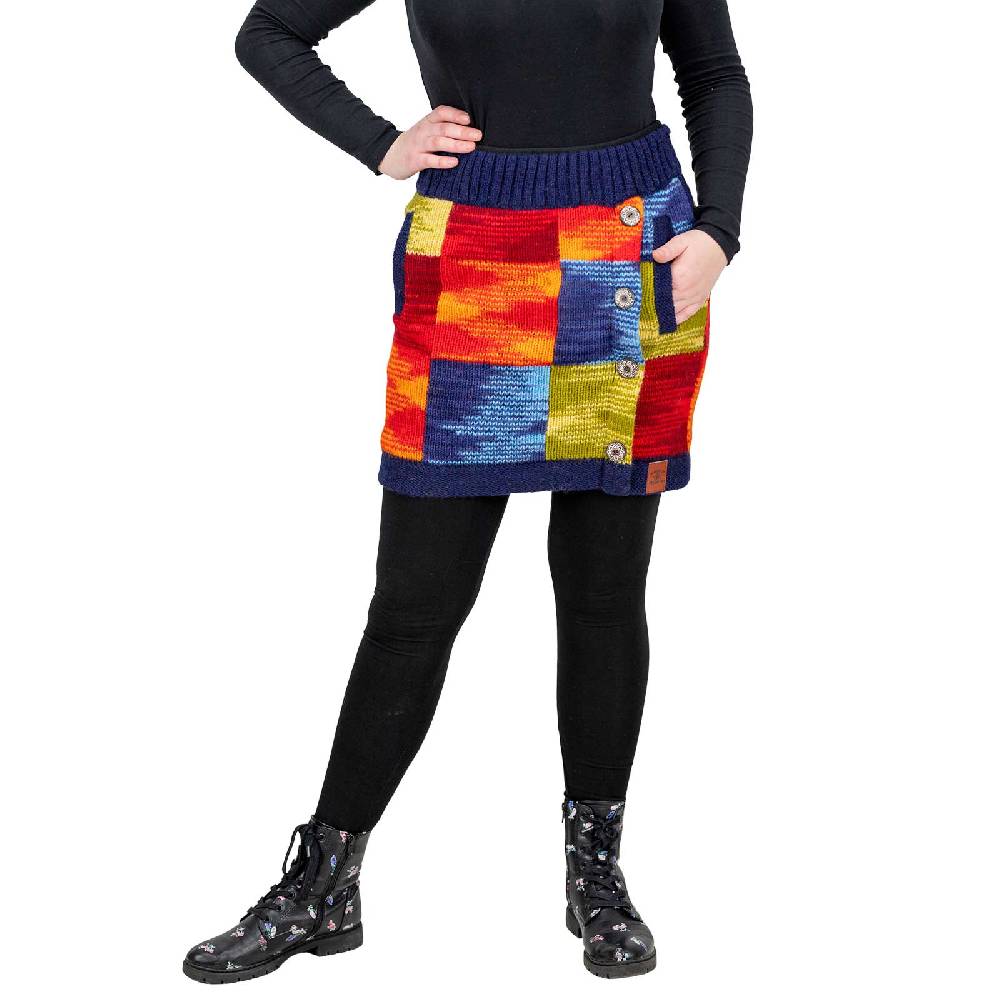 Kunst Und Magie Bunter Patchwork Strickrock kurzer gefütterter Rock Wolle Boho Bis zu 50% Rabatt