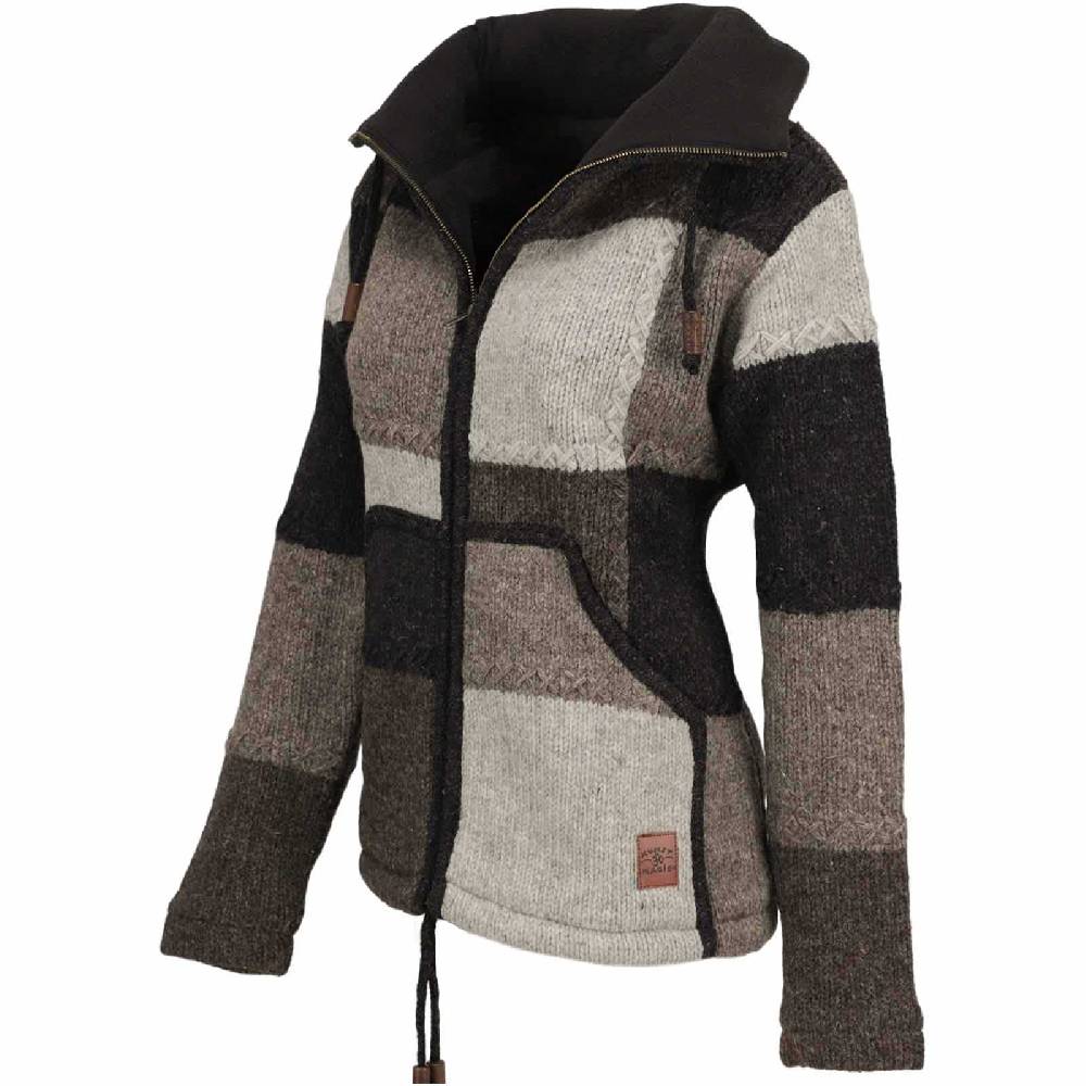 Kunst Und Magie Damen Strickjacke Goa Wolle Bunte Patchwork Jacke mit Fleecefutter und Hochkragen Bis zu 65% Rabatt