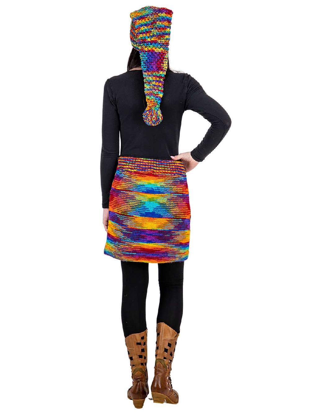 Kunst Und Magie Bunter Strickrock kurzer Rock mit Regenbogen Mustern Wolle gefüttert Hippie Goa Rainbow Kostenloser Versand international