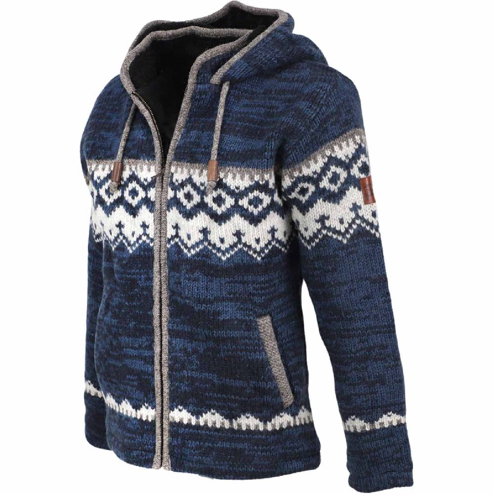 Kunst Und Magie Herren Strickjacke Schurwolle Klassich Nordisches Muster Wolle Jacke mit Kapuze Black Friday Preise