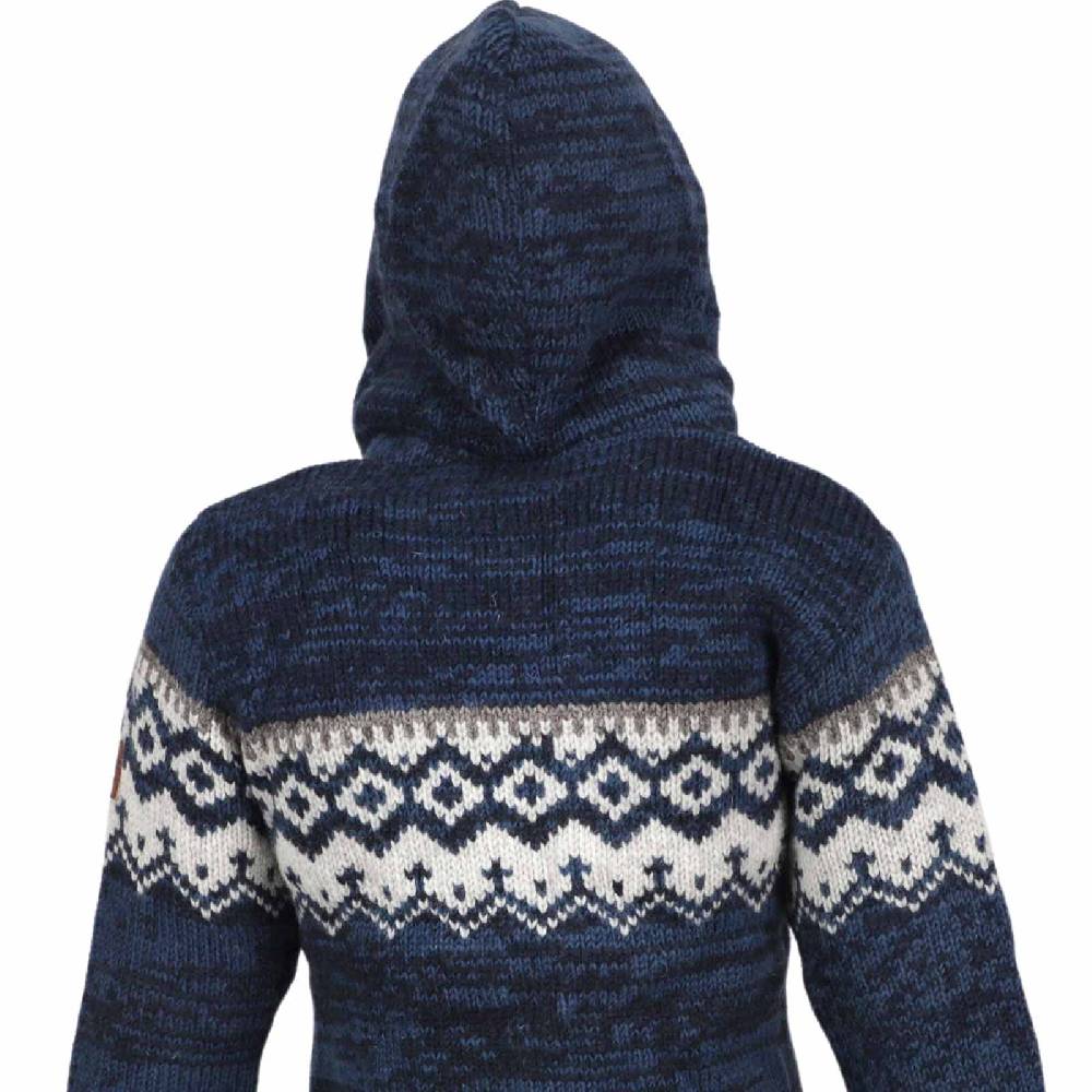 Kunst Und Magie Herren Strickjacke Schurwolle Klassich Nordisches Muster Wolle Jacke mit Kapuze Black Friday Preise