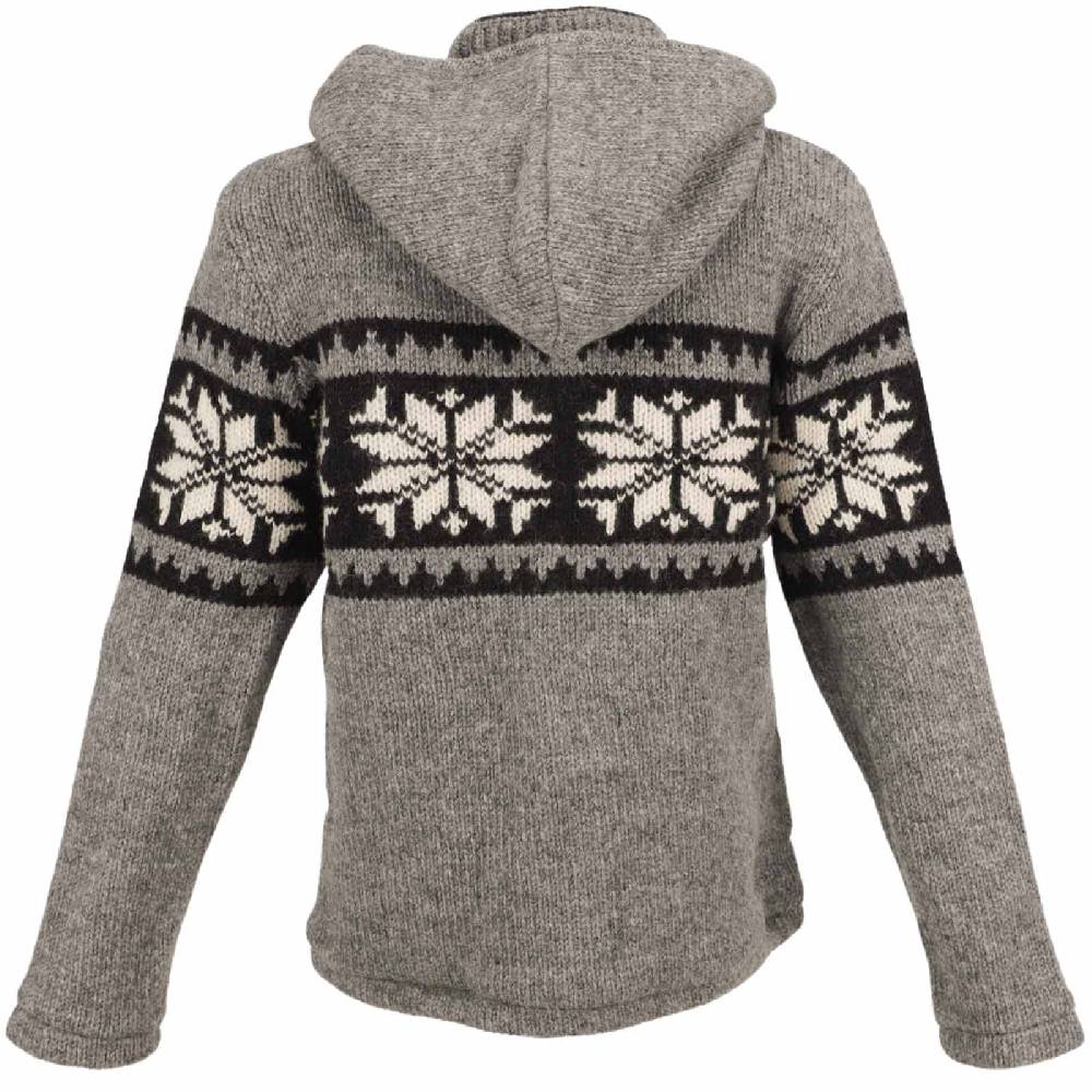 Kunst Und Magie Herren Strickjacke Schurwolle Klassich Nordisches Muster Wolle Jacke mit abnehmbarer Kapuze Im Verkauf