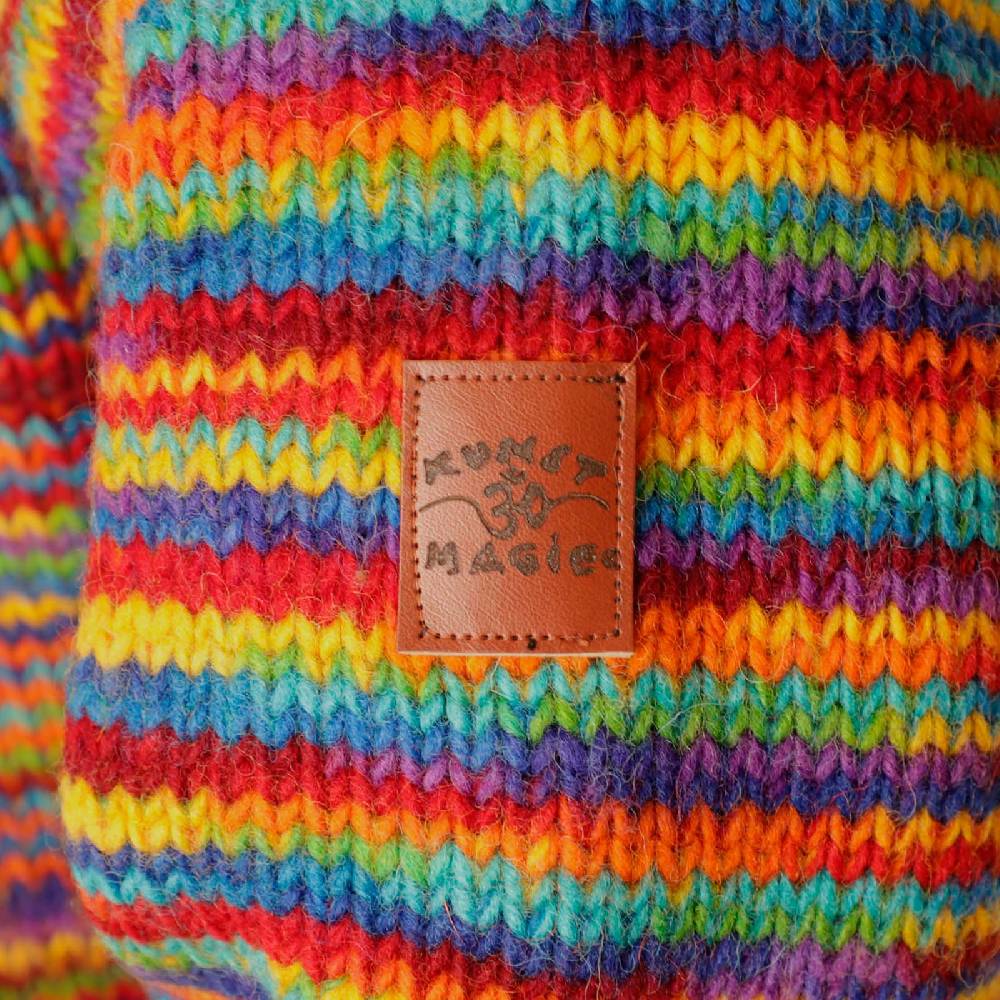 Kunst Und Magie Damen Strickjacke Goa Wolle Bunte Regenbogen Jacke Fleecefutter Hochkragen Goa Boho Fair 2025