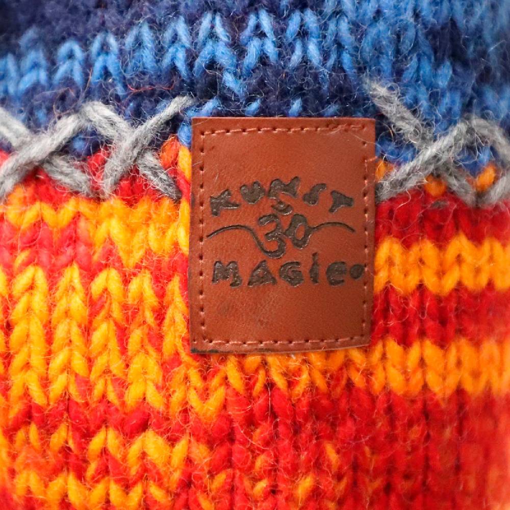 Kunst Und Magie Damen Strickjacke Goa Wolle Bunte Patchwork Jacke mit Fleecefutter und Hochkragen Fair Online