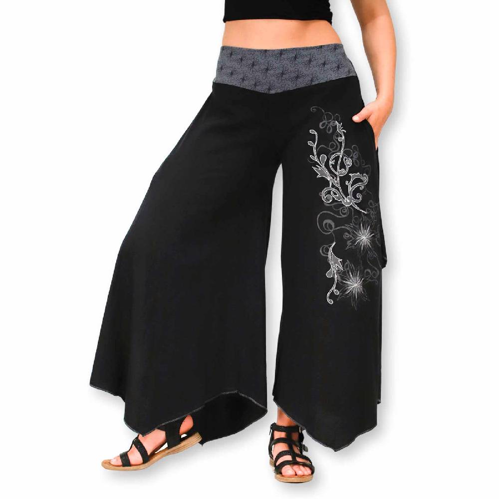 Kunst Und Magie Damen Schlaghose Ibiza Syle Goa Boho Strandhose Wellnesshose Hosenrock mit Stickerei Verkauf