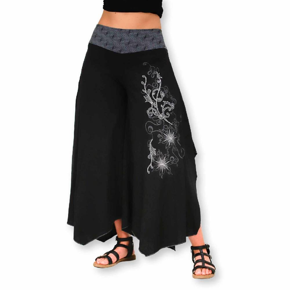 Kunst Und Magie Damen Schlaghose Ibiza Syle Goa Boho Strandhose Wellnesshose Hosenrock mit Stickerei Verkauf