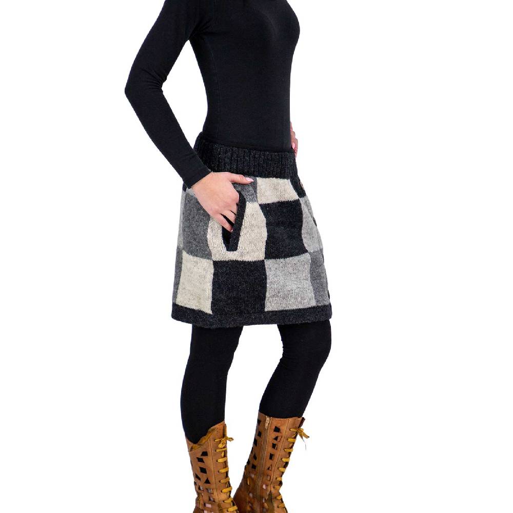 Kunst Und Magie Bunter Patchwork Strickrock kurzer Rock mit klassischem Muster Wolle gefüttert Boho Angebote