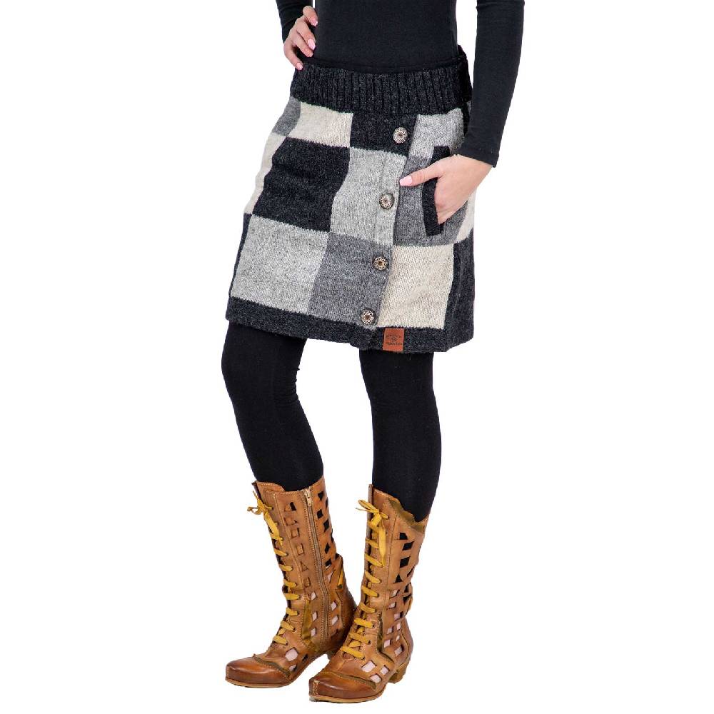 Kunst Und Magie Bunter Patchwork Strickrock kurzer Rock mit klassischem Muster Wolle gefüttert Boho Angebote