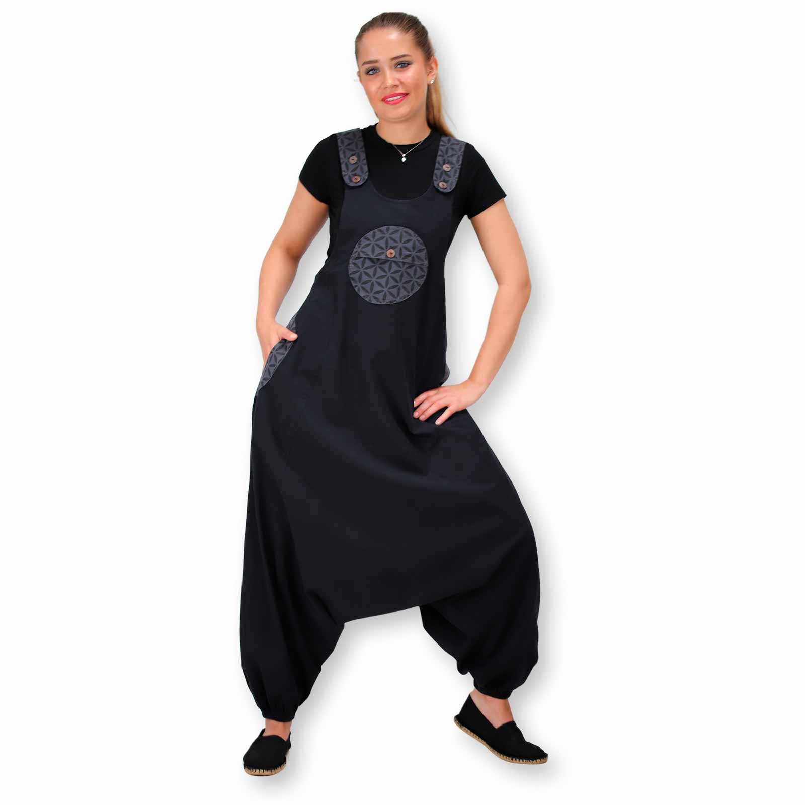 Kunst Und Magie Kunst und Magie Hippie Latzhose Haremshose Hose Goa Boho Jumpsuit Overall Blume des Lebens Hotsell