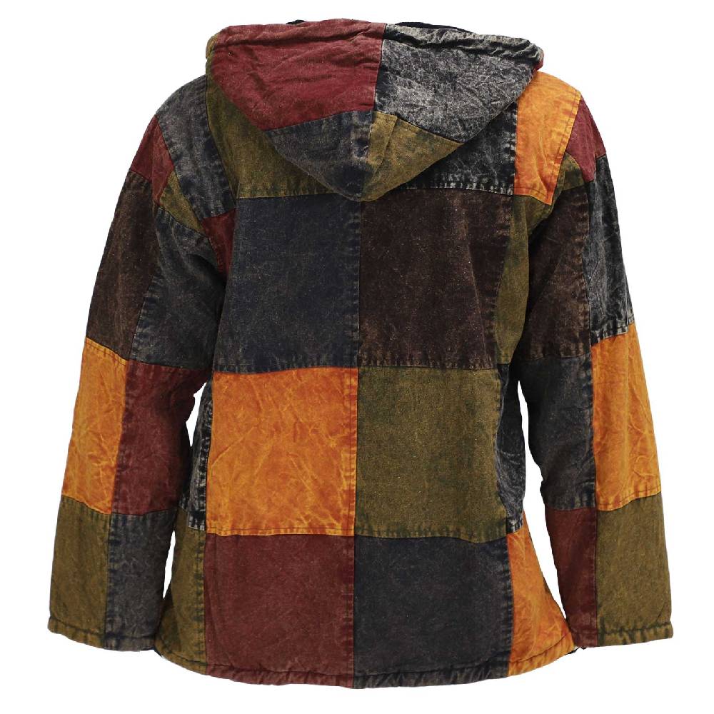 Kunst Und Magie Patchwork Jacke Baja Hoodie Herren alternativ Kapuzenjacke mit Fleecefutter Nachhaltig Fair Günstiger Verkauf