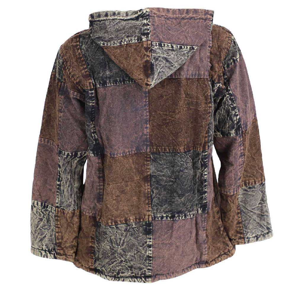 Kunst Und Magie Patchwork Baja Hoodie Herren alternativ Kapuzenpulli mit Fleecefutter Nachhaltig Fair Fabrikverkauf