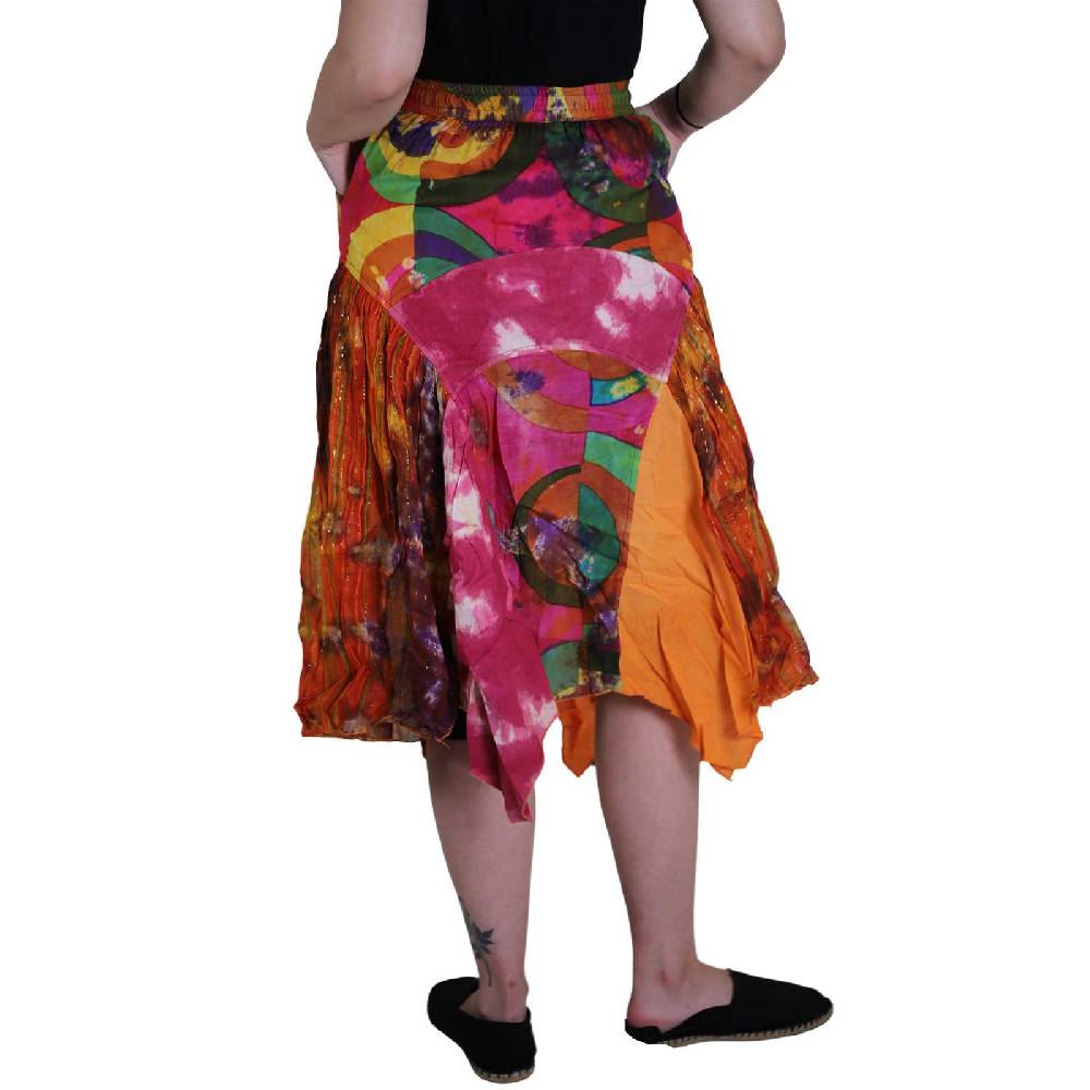Kunst Und Magie Patchwork Zipfelrock im sommerlichen Flowerstyle Goa Hippie Fair No Waist Limitierter Zeitrabatt