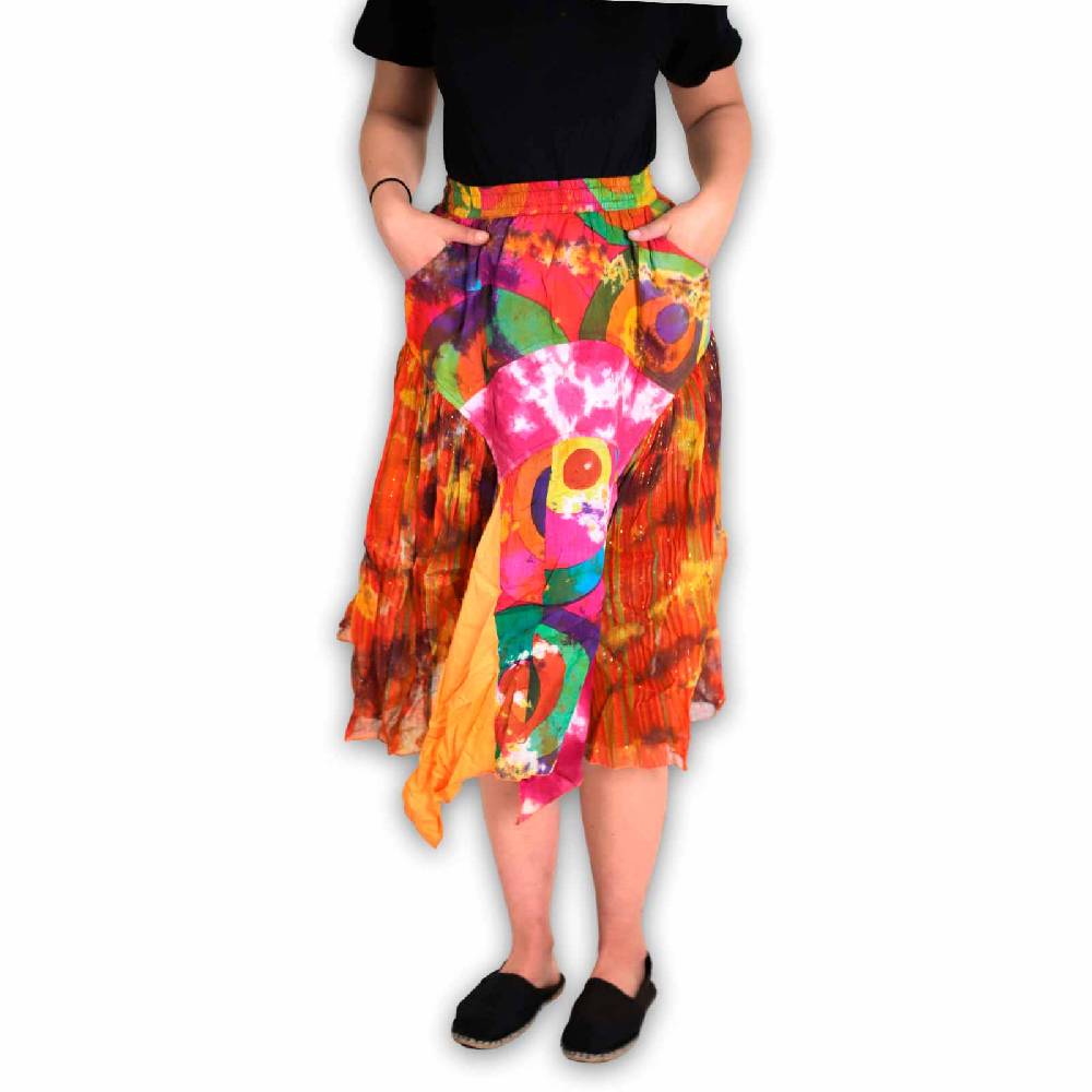 Kunst Und Magie Patchwork Zipfelrock im sommerlichen Flowerstyle Goa Hippie Fair No Waist Limitierter Zeitrabatt