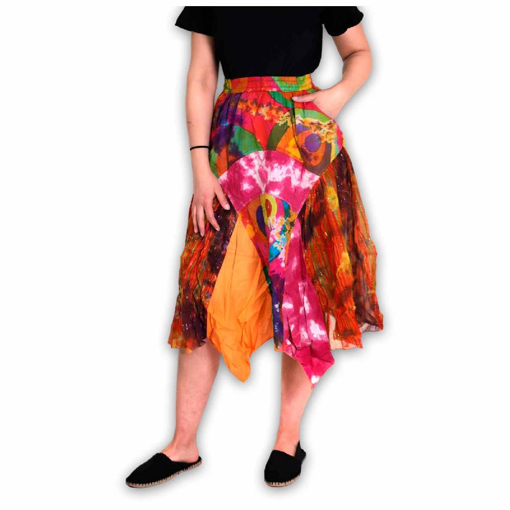 Kunst Und Magie Patchwork Zipfelrock im sommerlichen Flowerstyle Goa Hippie Fair No Waist Limitierter Zeitrabatt