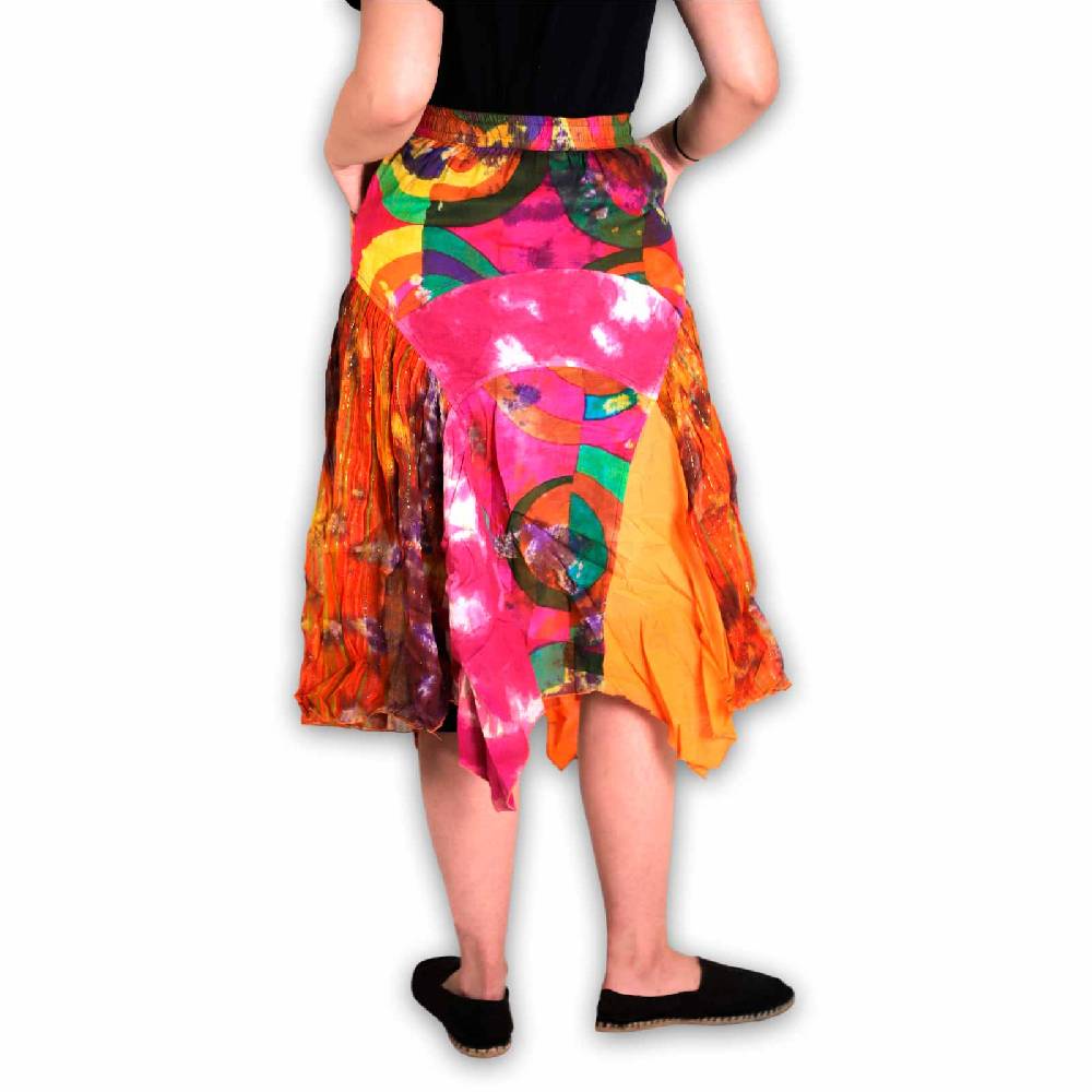 Kunst Und Magie Patchwork Zipfelrock im sommerlichen Flowerstyle Goa Hippie Fair No Waist Limitierter Zeitrabatt