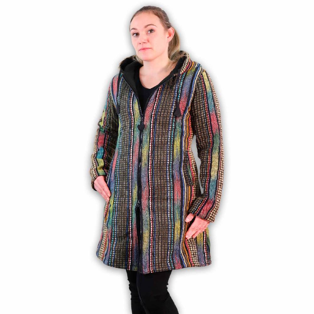 Kunst Und Magie Damen Gheri Jacke mit Kapuze -Hippie Goa Boho Damen Mantel Bunt Preisnachlass