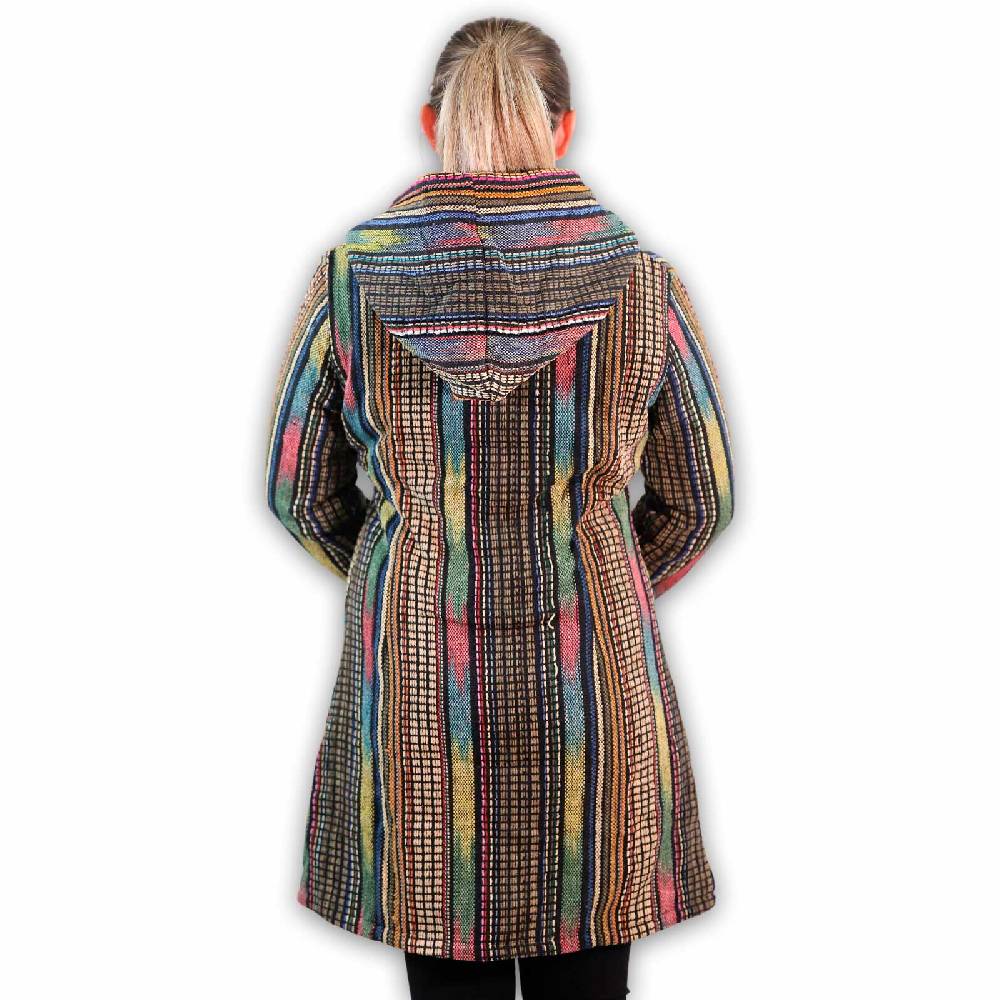 Kunst Und Magie Damen Gheri Jacke mit Kapuze -Hippie Goa Boho Damen Mantel Bunt Preisnachlass