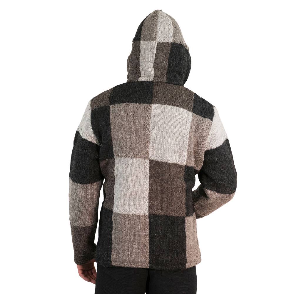 Kunst Und Magie Herren Strickjacke Patchwork Wolle Jacke mit abnehmbarer Kapuze und Fleecefutter Hippie Weihnachtsangebot