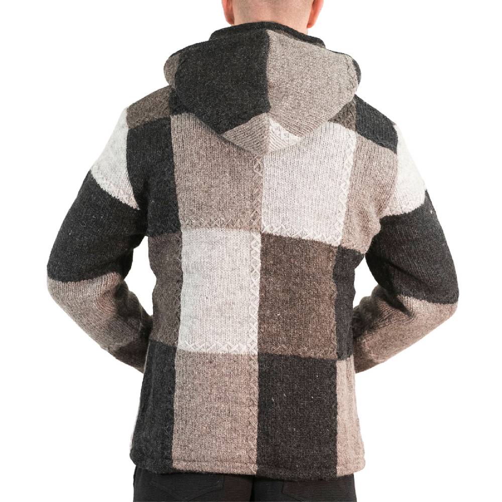 Kunst Und Magie Herren Strickjacke Patchwork Wolle Jacke mit abnehmbarer Kapuze und Fleecefutter Hippie Weihnachtsangebot