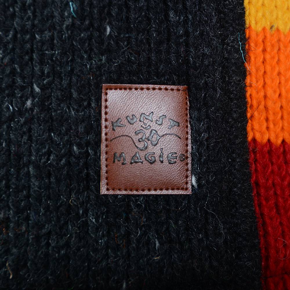 Kunst Und Magie Damen Goa Winter Strickjacke Wolle Fleecefutter abnehmbarer Zipfelkapuze Schwarz/Regenbogen Muttertagsangebot