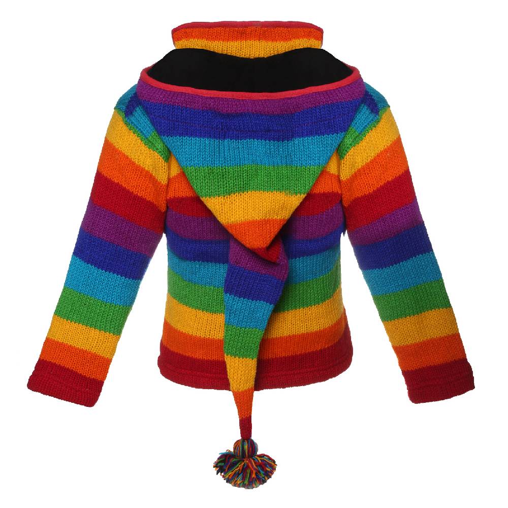 Kunst Und Magie Damen Regenbogen Strickjacke Goa Wolle Jacke mit Fleecefutter und abnehmbarer Zipfelkapuze Vatertagsangebot