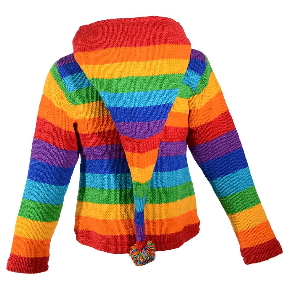 Kunst Und Magie Damen Regenbogen Strickjacke Goa Wolle Jacke mit Fleecefutter und abnehmbarer Zipfelkapuze Vatertagsangebot