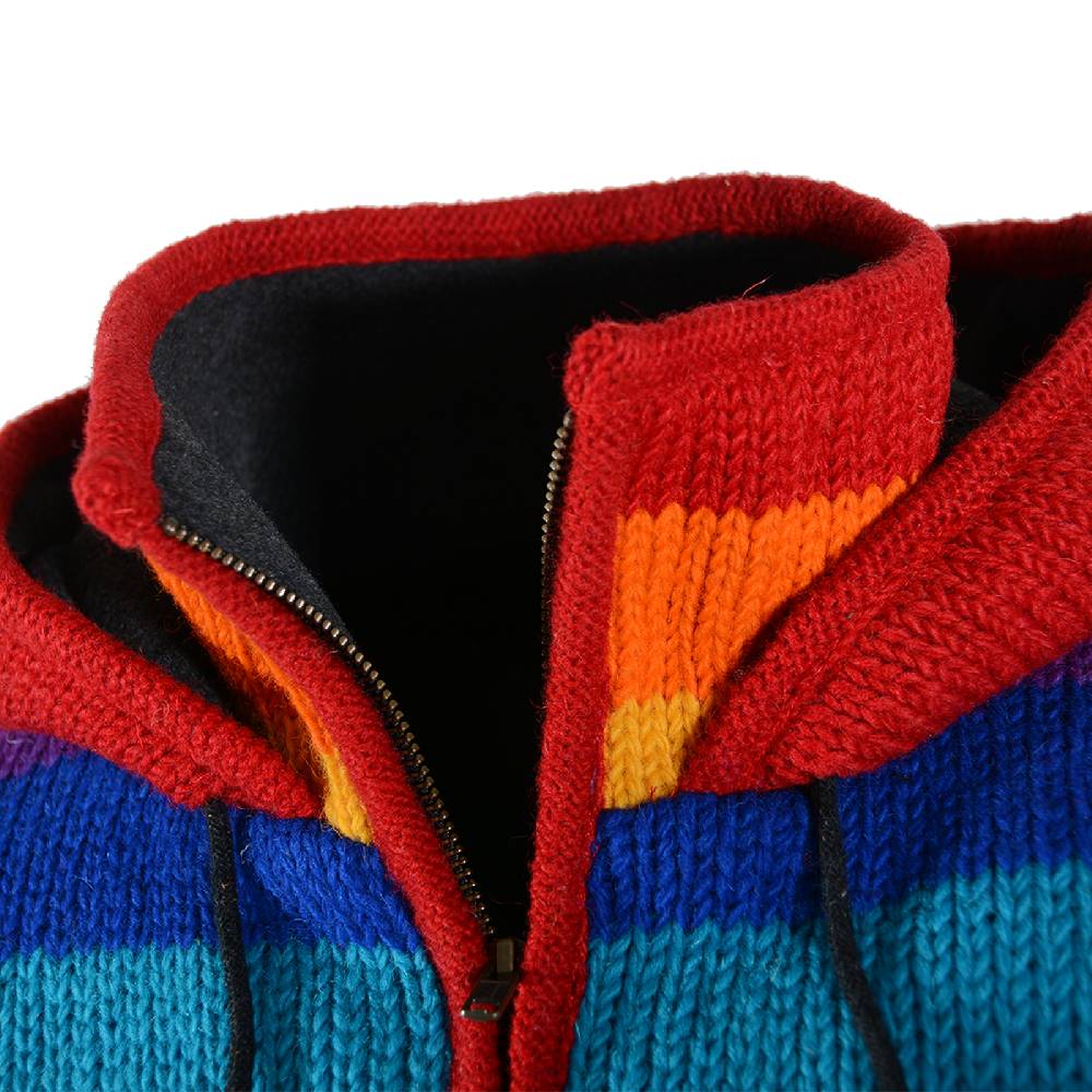 Kunst Und Magie Damen Regenbogen Strickjacke Goa Wolle Jacke mit Fleecefutter und abnehmbarer Zipfelkapuze Vatertagsangebot