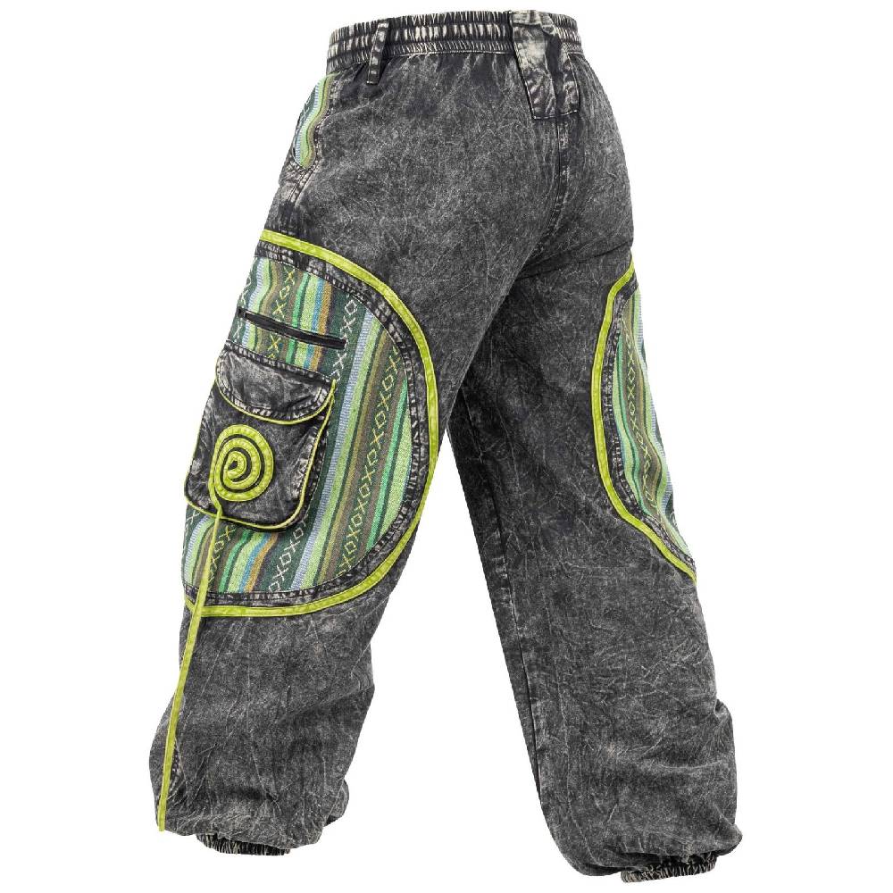 Kunst Und Magie Baggyhose Stonewashed Goa Cargo Hose Hippiehose Pluderhose mit Kordelzug Gürtelschlaufen Haremshose Top Angebot