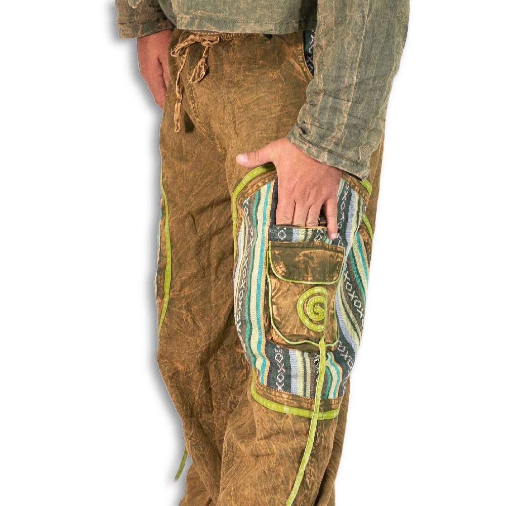 Kunst Und Magie Baggyhose Stonewashed Goa Cargo Hose Hippiehose Pluderhose mit Kordelzug Gürtelschlaufen Haremshose Top Angebot