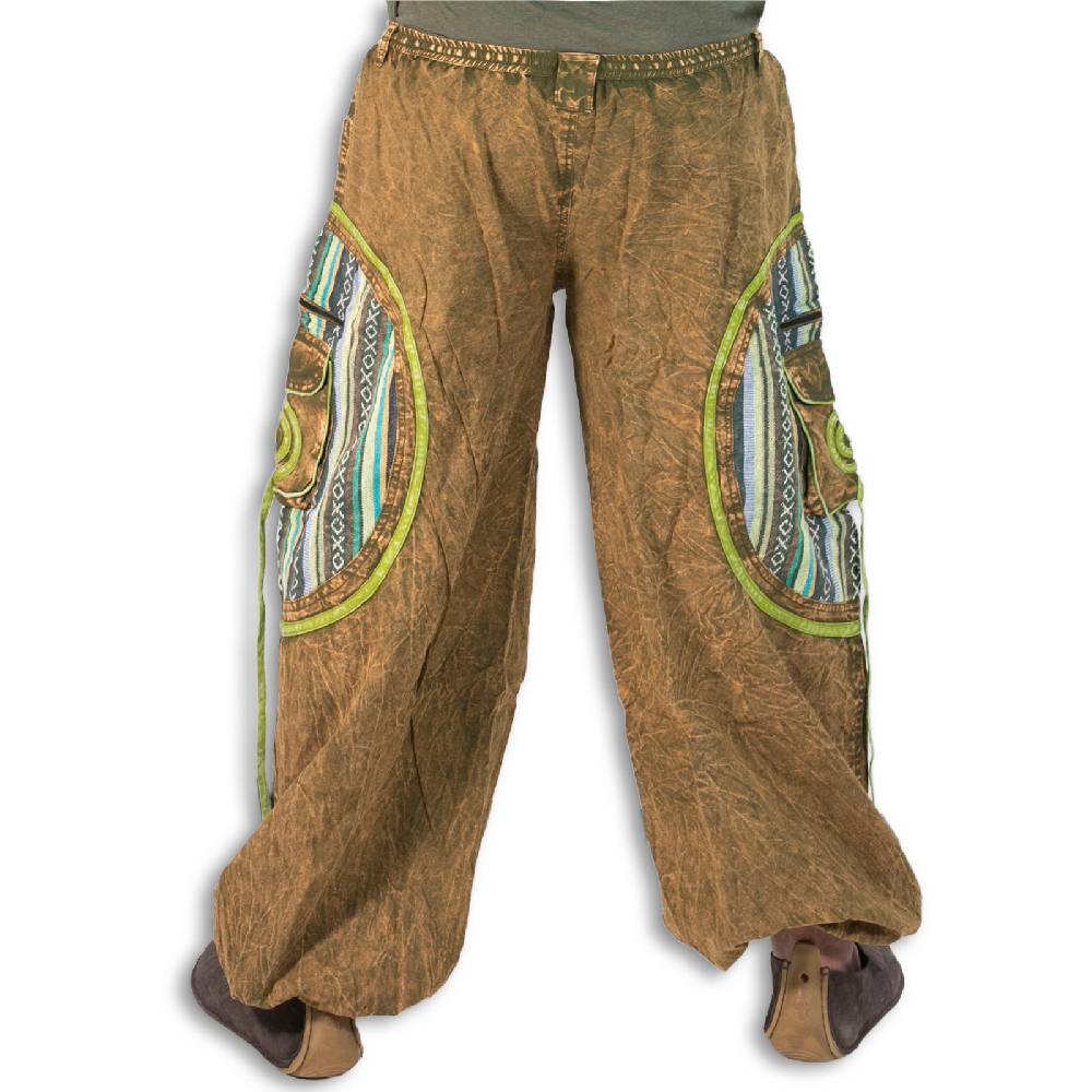 Kunst Und Magie Baggyhose Stonewashed Goa Cargo Hose Hippiehose Pluderhose mit Kordelzug Gürtelschlaufen Haremshose Top Angebot