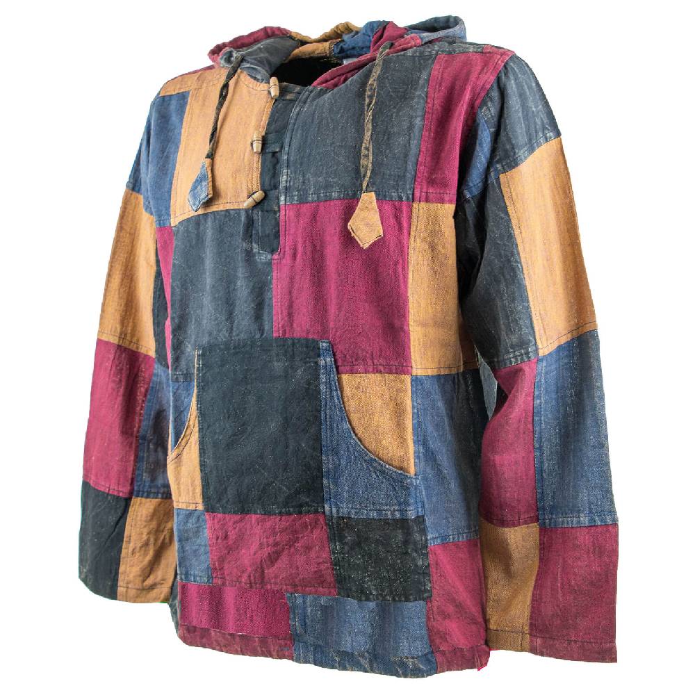 Kunst Und Magie KUNST UND MAGIE Herren bunt alternativ Baja Hoodie Fischerhemd Kapuze Patchwork Neuheiten