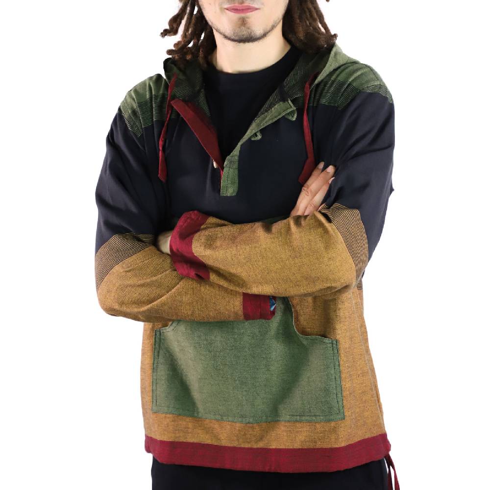 Kunst Und Magie KUNST UND MAGIE Herren bunt alternativ Hoodie Fischerhemd Kapuze Kängurutasche Kostenlose Rückgabe