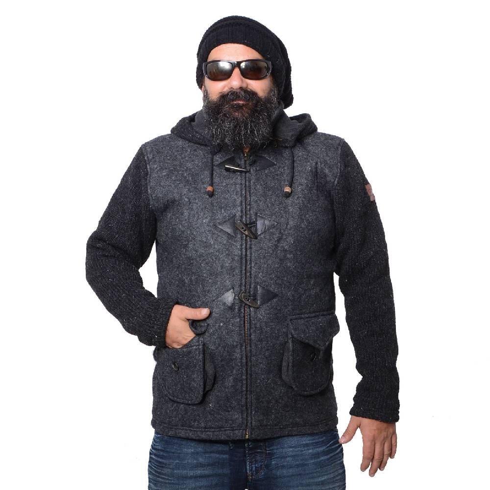 Kunst Und Magie Kunst und Magie Herren Loden Jacke mit gestrickten Ärmeln und abnehmbarer Kapuze Super Rabatt