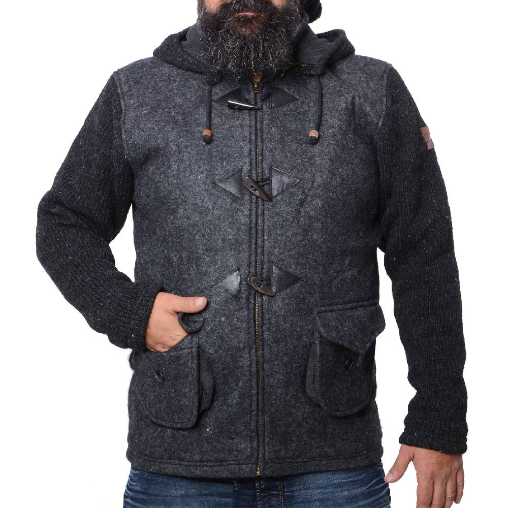 Kunst Und Magie Kunst und Magie Herren Loden Jacke mit gestrickten Ärmeln und abnehmbarer Kapuze Super Rabatt