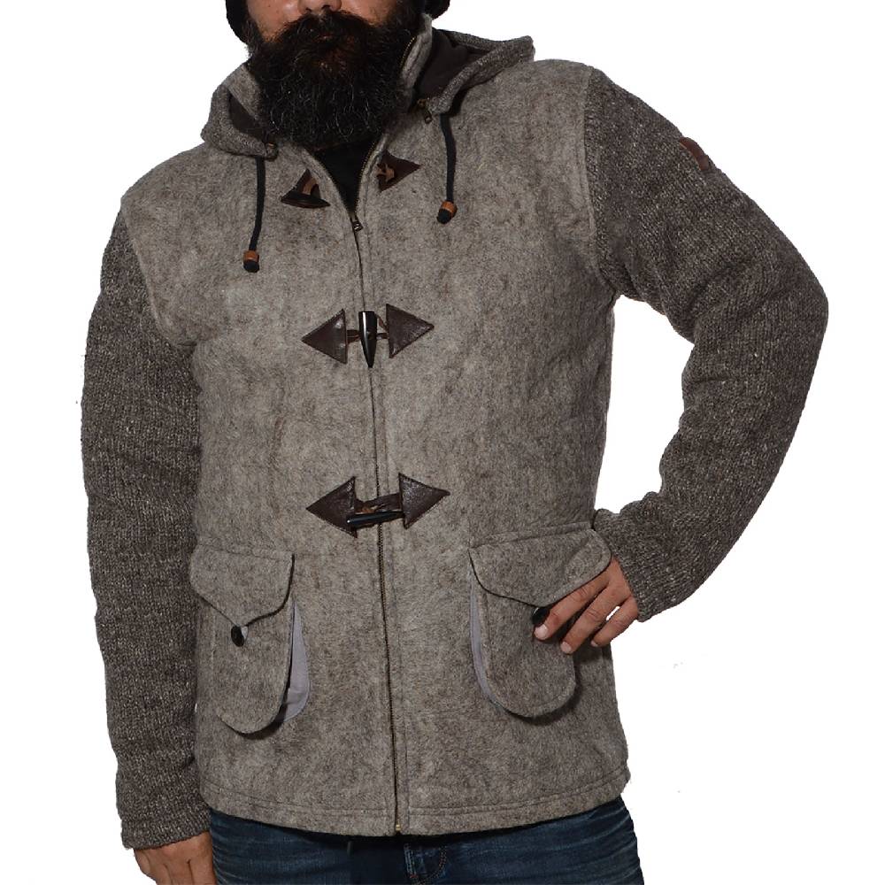 Kunst Und Magie Kunst und Magie Herren Loden Jacke mit gestrickten Ärmeln und abnehmbarer Kapuze Super Rabatt