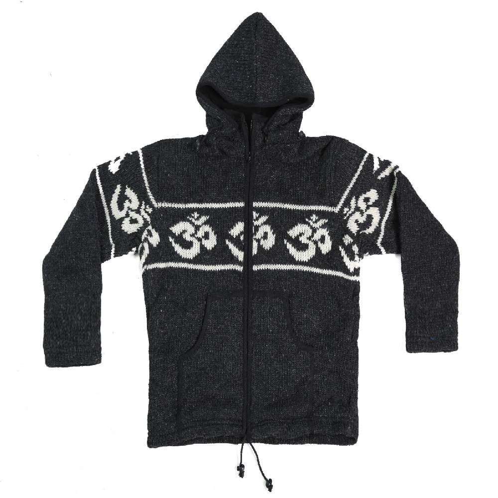Kunst Und Magie Kunst und Magie Herren Strickjacke OM Wolljacke mit Fleecefutter abnehmbare Kapuze Schurwolle Clearance-Verkauf