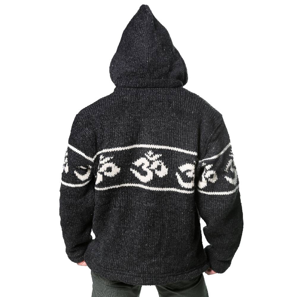 Kunst Und Magie Kunst und Magie Herren Strickjacke OM Wolljacke mit Fleecefutter abnehmbare Kapuze Schurwolle Clearance-Verkauf