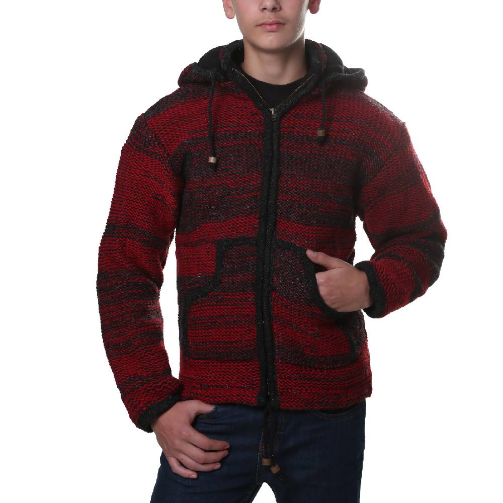 Kunst Und Magie Kunst und Magie Herren Strickjacke Fleecefutter Schurwolle abnehmbare Kapuze Black Friday Preise