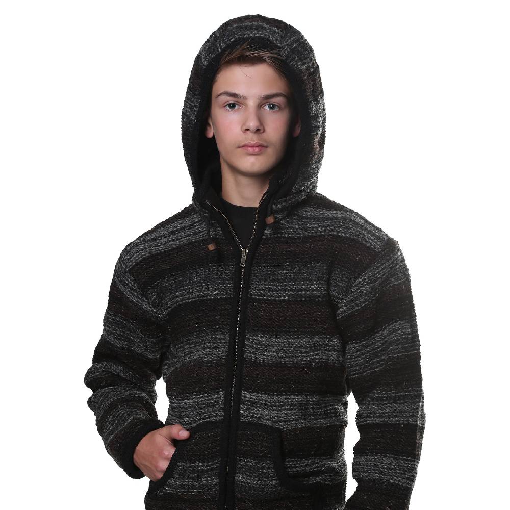 Kunst Und Magie Kunst und Magie Herren Strickjacke Wolljacke mit Fleecefutter aus Schurwolle mit abnehmbarer Kapuze Im Verkauf