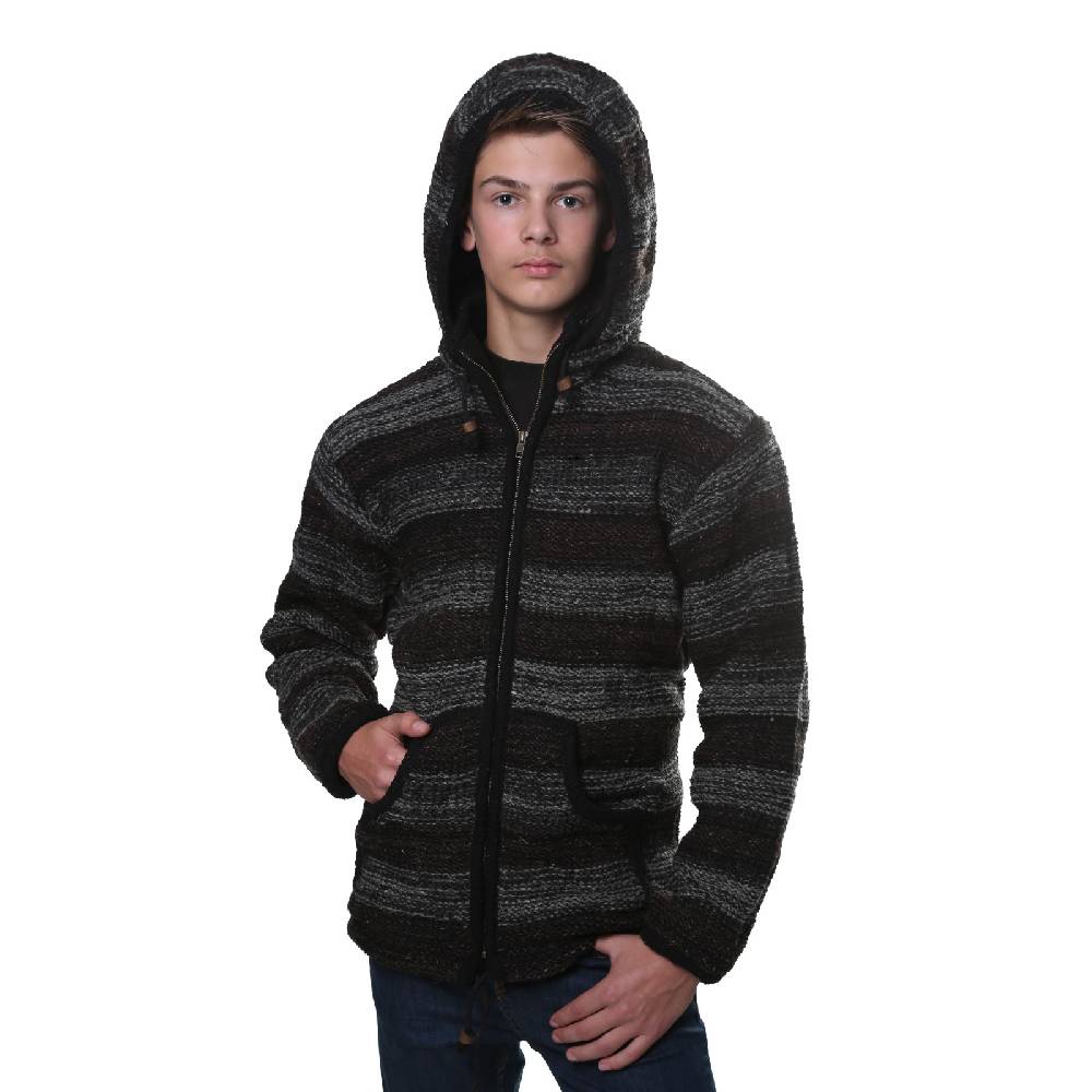 Kunst Und Magie Kunst und Magie Herren Strickjacke Wolljacke mit Fleecefutter aus Schurwolle mit abnehmbarer Kapuze Im Verkauf