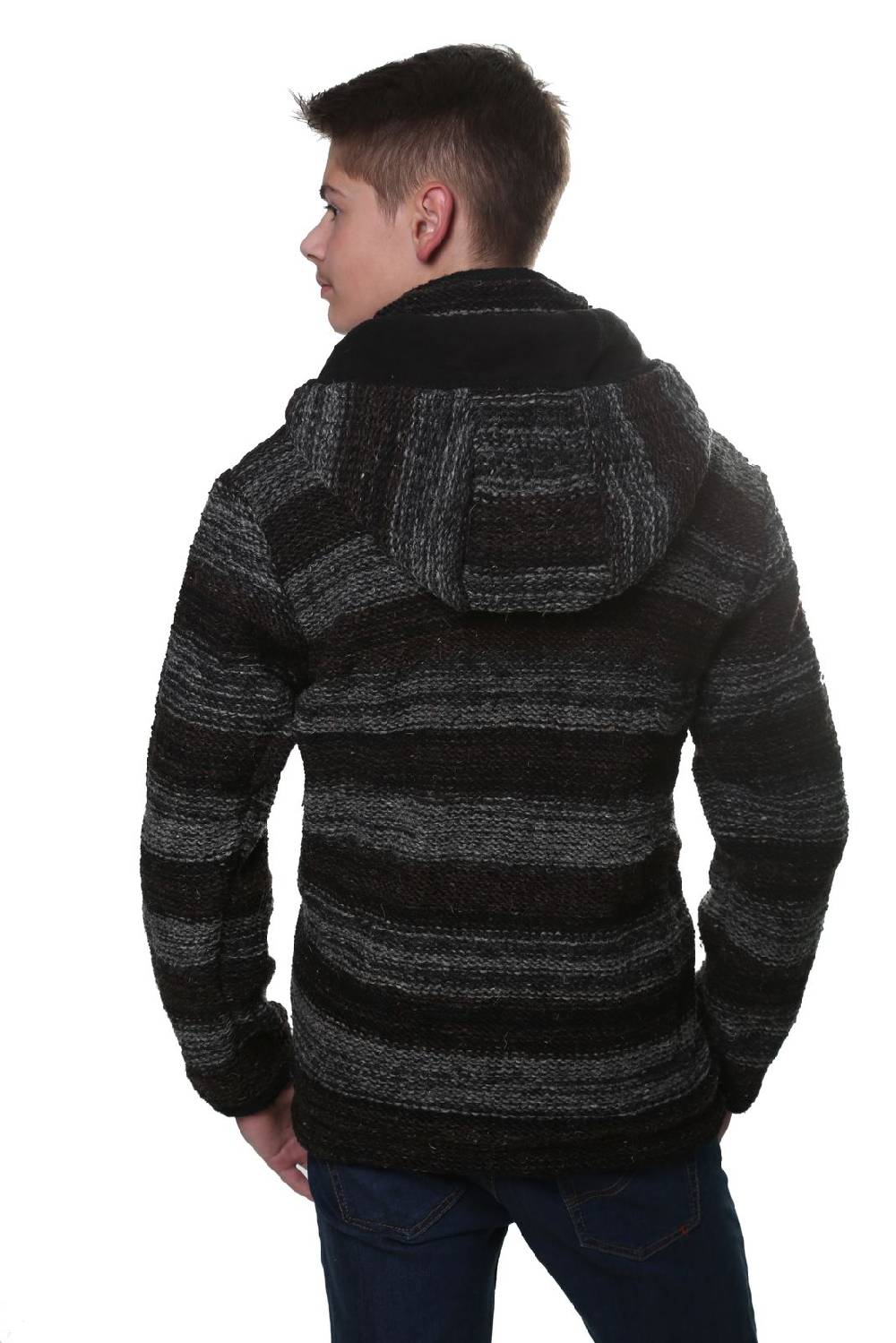 Kunst Und Magie Kunst und Magie Herren Strickjacke Wolljacke mit Fleecefutter aus Schurwolle mit abnehmbarer Kapuze Im Verkauf