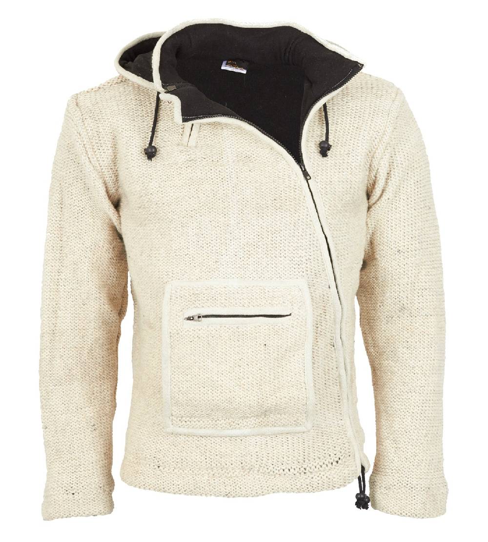Kunst Und Magie Baja Herren-Strickjacke mit Fleecefutter und Zipfelkapuze Poncho Goa Hippie Jubiläumsangebot