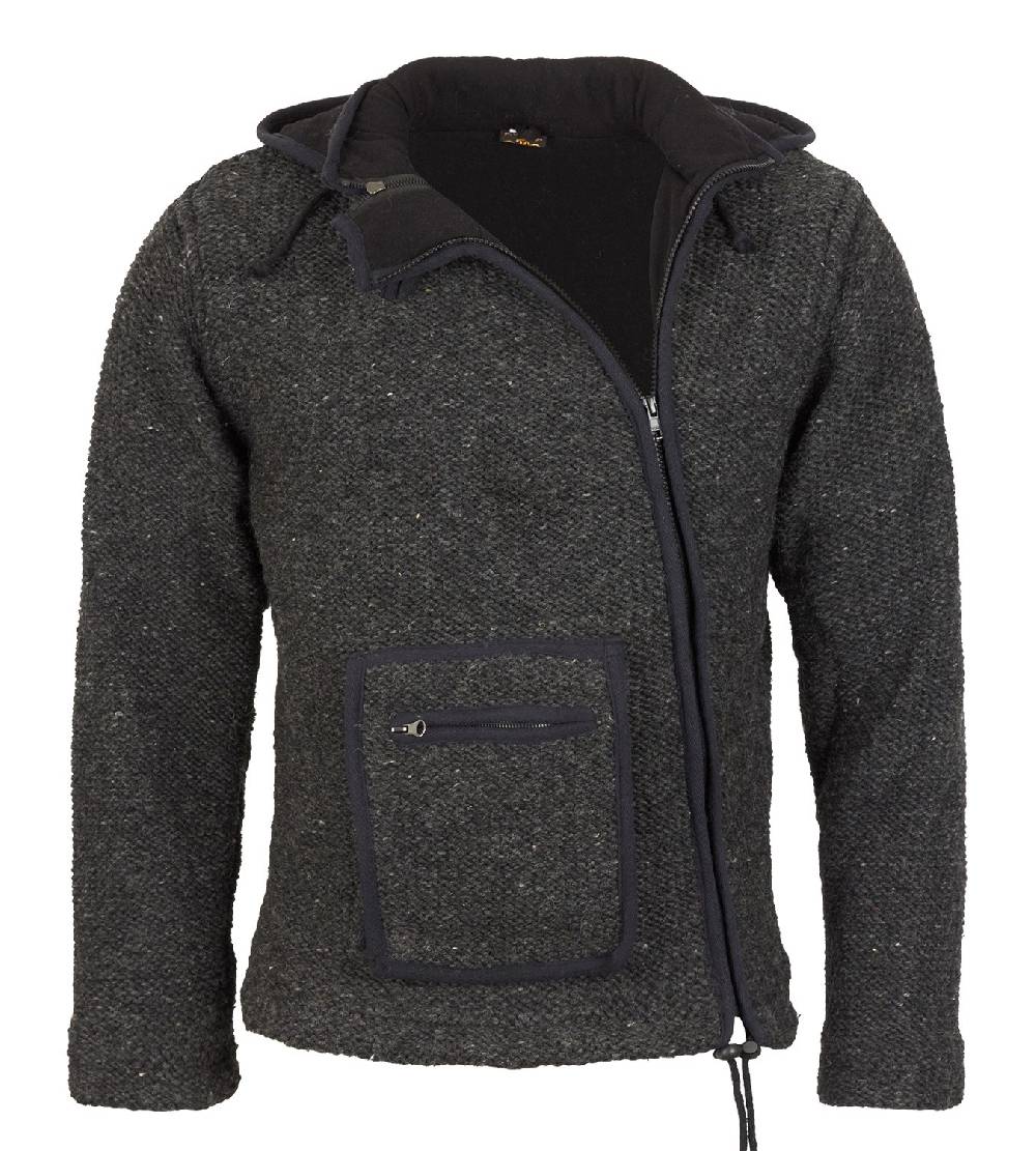 Kunst Und Magie Baja Herren-Strickjacke mit Fleecefutter und Zipfelkapuze Poncho Goa Hippie Jubiläumsangebot