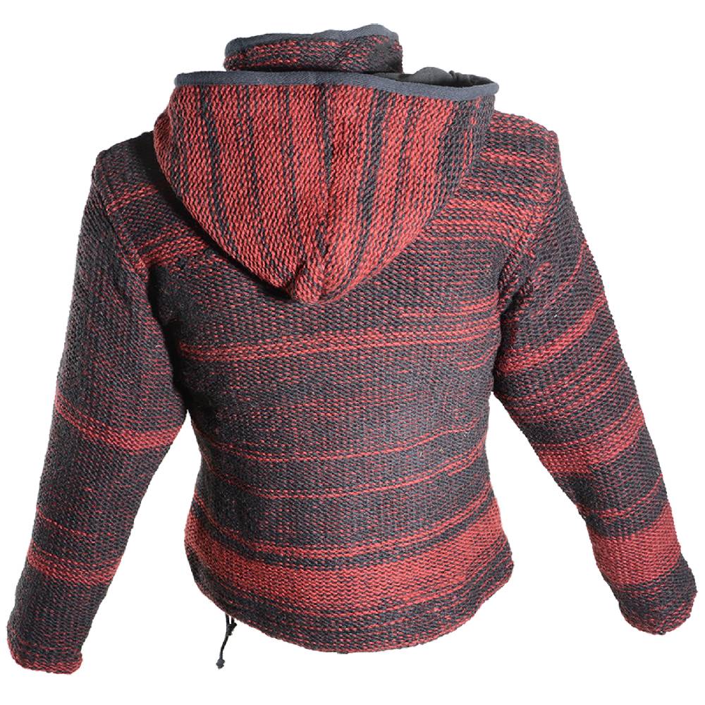 Kunst Und Magie Damen Wolljacke Hippie Goa Strickjacke mit Fleecefutter und Kapuze Schwarz/Rot Zeitlich begrenztes Angebot