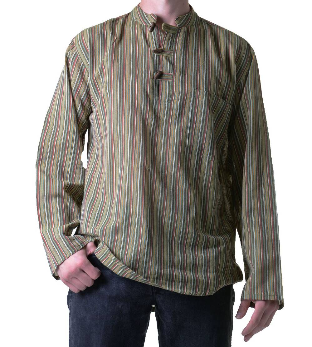 Kunst Und Magie Herren Fischerhemd Kurtha Gestreift Überzieher Hemd Poncho Mittelalter Nepal Bestseller