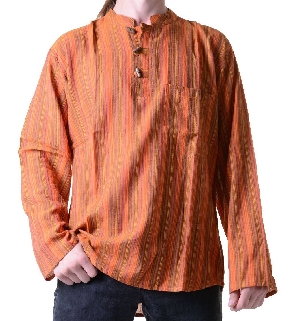 Kunst Und Magie Herren Fischerhemd Kurtha Gestreift Überzieher Hemd Poncho Mittelalter Nepal Bestseller