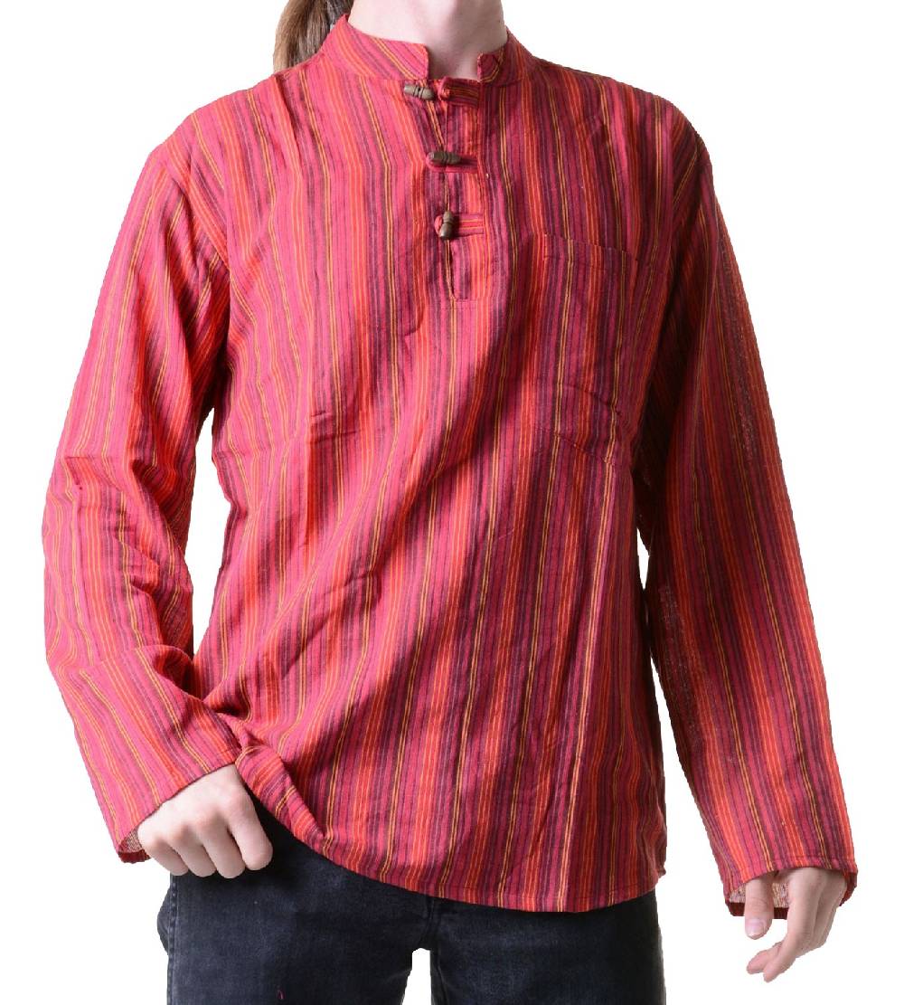 Kunst Und Magie Herren Fischerhemd Kurtha Gestreift Überzieher Hemd Poncho Mittelalter Nepal Bestseller