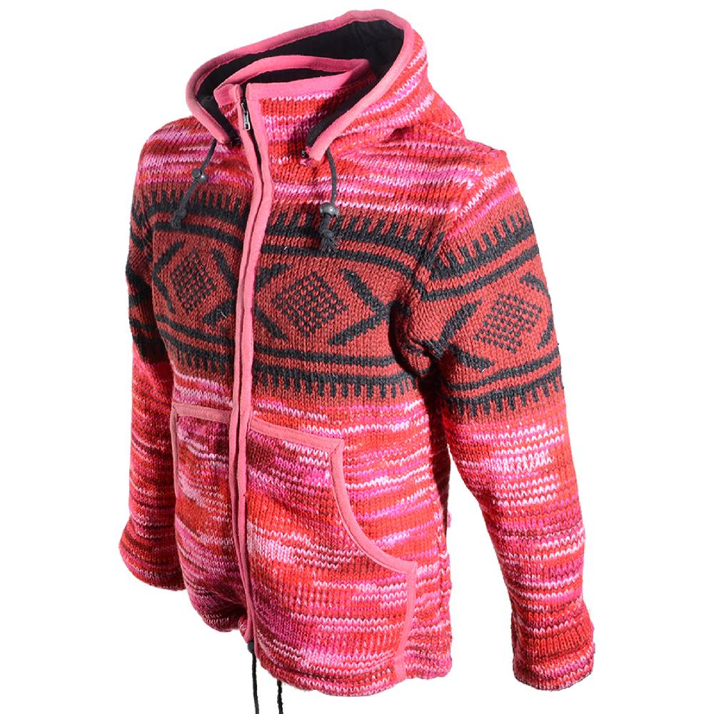Kunst Und Magie Hippie Goa Nepal Strickjacke Poncho Woll-Pullover in Pink mit abnehmbarer Zipfelkapuze Sonderangebote