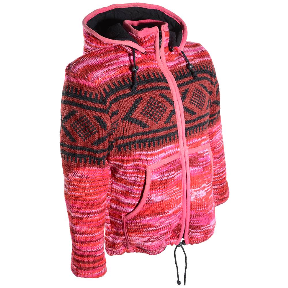 Kunst Und Magie Hippie Goa Nepal Strickjacke Poncho Woll-Pullover in Pink mit abnehmbarer Zipfelkapuze Sonderangebote